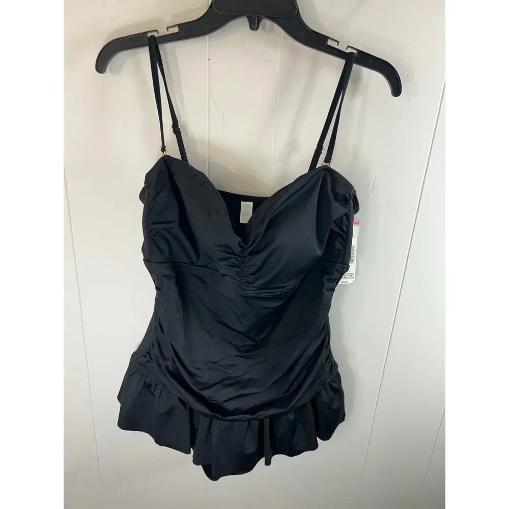 Tropical Escape Palm Party Swimsuit Size 16 Nylon One Piece Black NWT